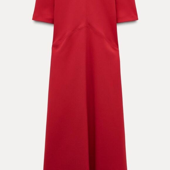 NWT Zara Front Slit Midi Dress in Bold Red, Size Medium - Picture 6 of 12
